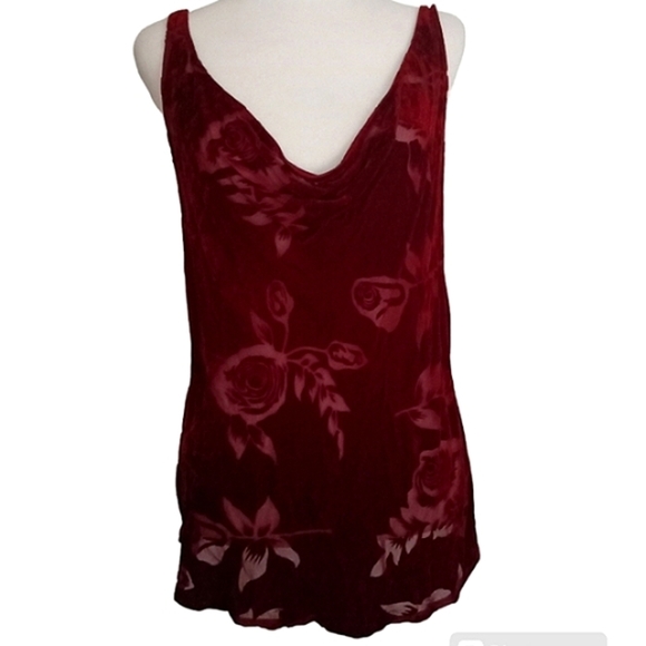 Vintage 90's Victoria's Secret Burnout Silk Blend Red Drape Front Blouse Large - Picture 1 of 7